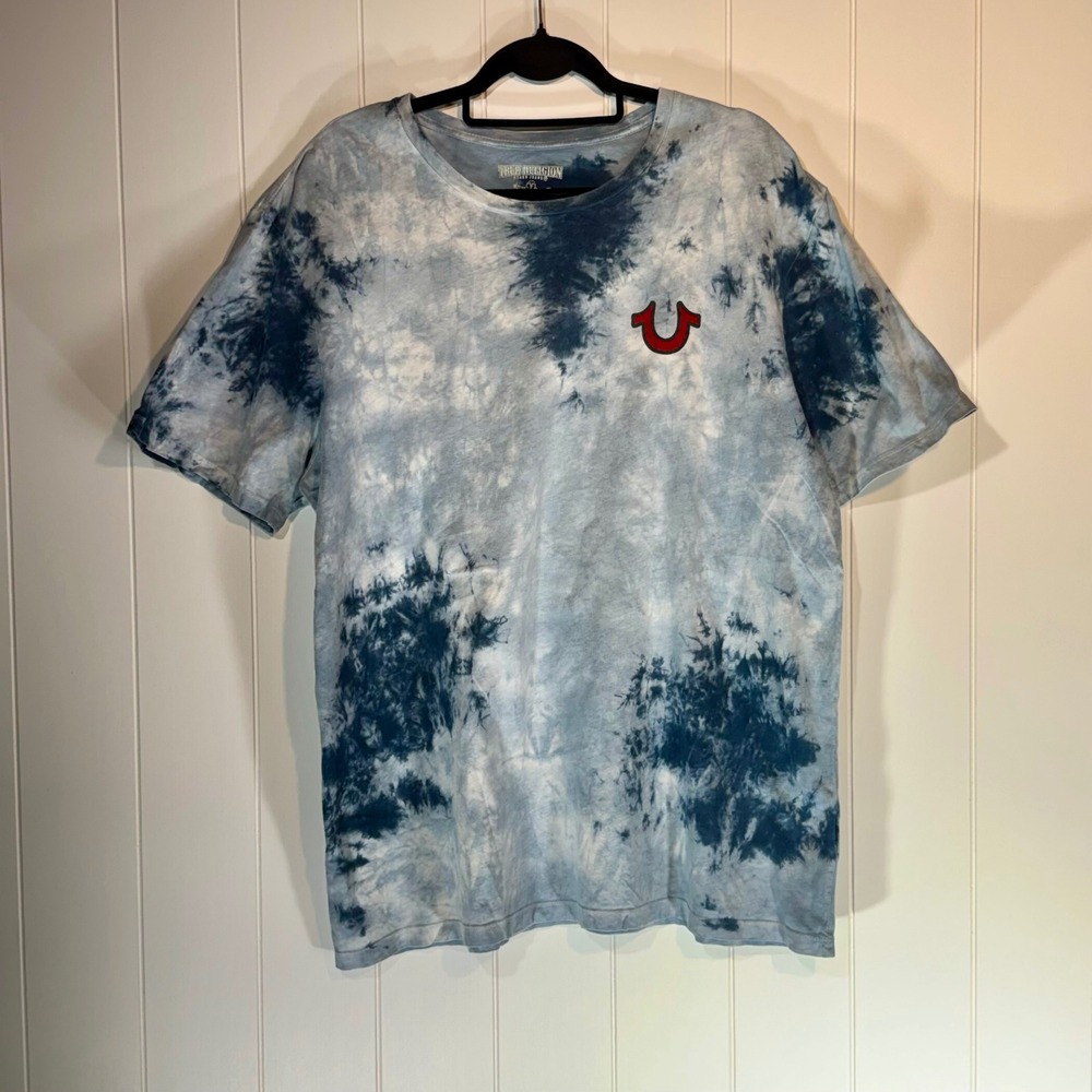 True Religion Men Blue Tie Dye Buddha World Tour Graphic T-Shirt XXL